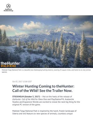 Winter Hunting Coming to Thehunter: Call of the Wild! See the Trailer Now