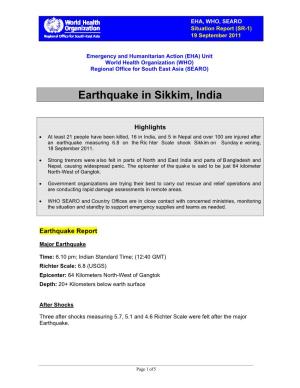 Earthquake in Sikkim, India