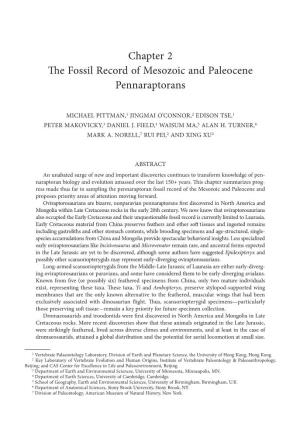 Chapter 2 the Fossil Record of Mesozoic and Paleocene Pennaraptorans
