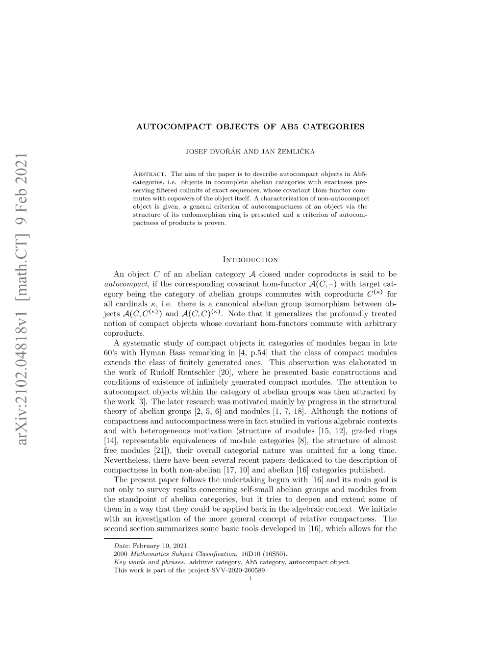 AUTOCOMPACT OBJECTS of AB5 CATEGORIES 3 a Family of Objects of A