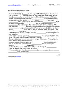 Mixed Tenses (With Passive) – Fill In