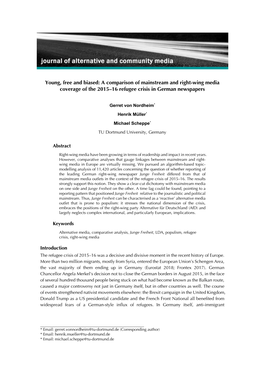 A Comparison of Mainstream and Right-Wing Media Coverage of the 2015–16 Refugee Crisis in German Newspapers