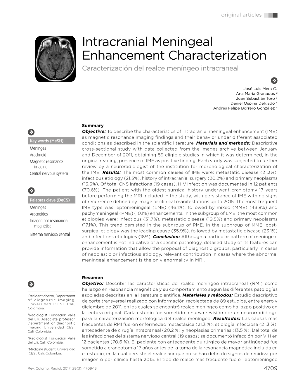 Intracranial Meningeal Enhancement Characterization Caracterización Del Realce Meníngeo Intracraneal