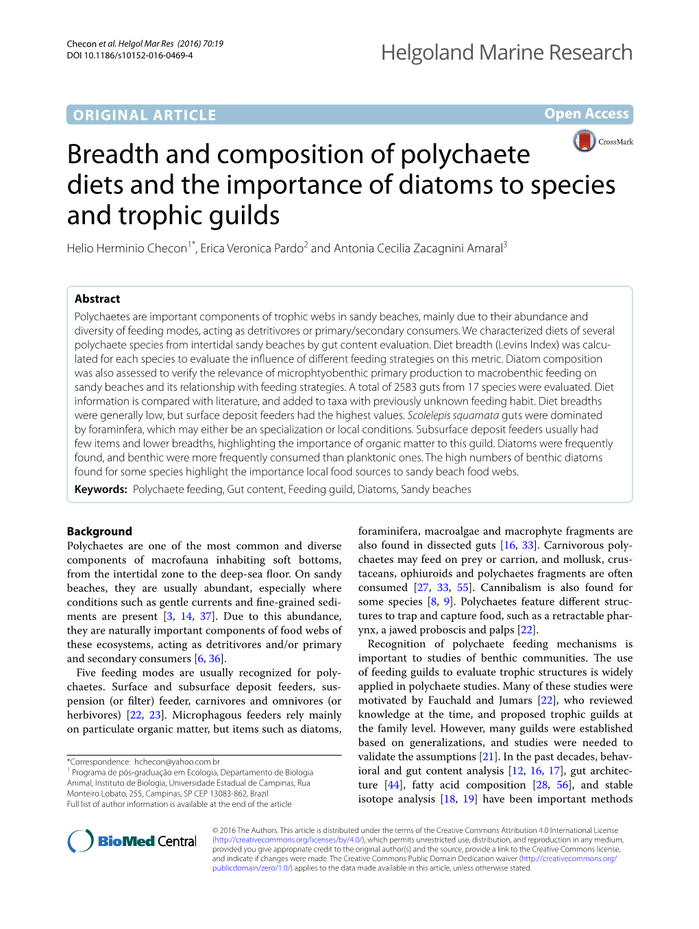 Breadth and Composition of Polychaete Diets and The