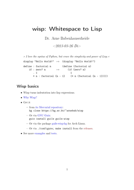 Wisp: Whitespace to Lisp