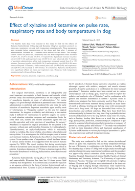 Effect of Xylazine and Ketamine on Pulse Rate, Respiratory Rate and Body Temperature in Dog