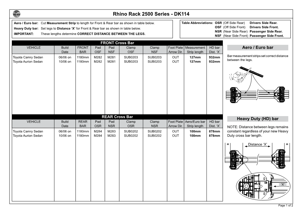 Rhino Rack 2500 Series - DK114