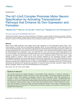 The Isl1-Lhx3 Complex Promotes Motor Neuron Specification by Activating Transcriptional Pathways That Enhance Its Own Expression and Formation