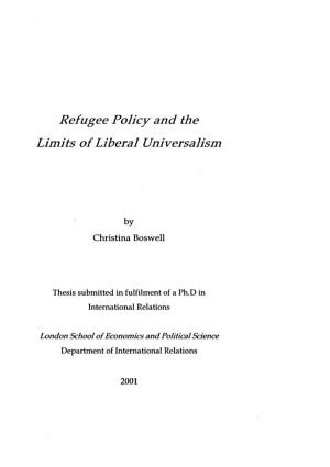 Refugee Policy and the Limits of Liberal Universalism