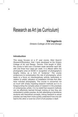 Research As Art (As Curriculum)