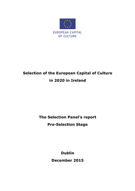 Selection of the European Capital of Culture in 2020 in Ireland Pre-Selection Stage