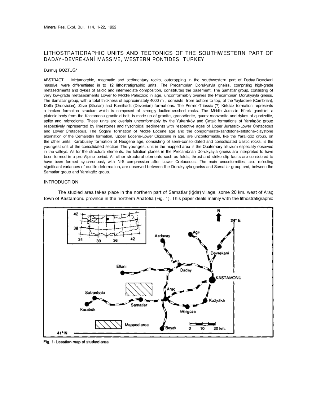 Lithostratigraphic Units and Tectonics of the Southwestern Part of Daday-Devrekani Massive, Western Pontides, Turkey