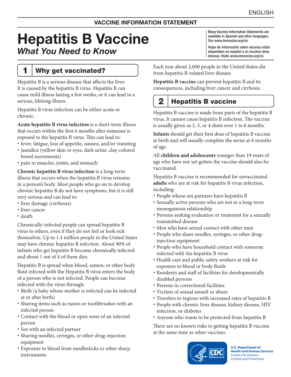 Hepatitis B Vaccine Information Statement (VIS)