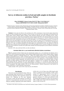 Survey of Aflatoxin Residue in Feed and Milk Samples in Kırıkkale Province, Turkey*