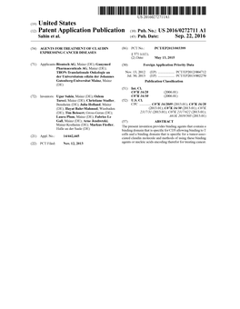 (12) Patent Application Publication (10) Pub. No.: US 2016/0272711 A1 Sahin Et Al