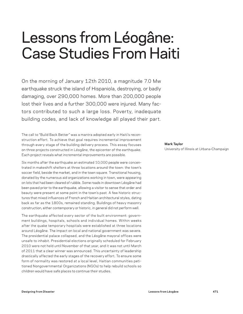 Lessons from Léogâne: Case Studies from Haiti