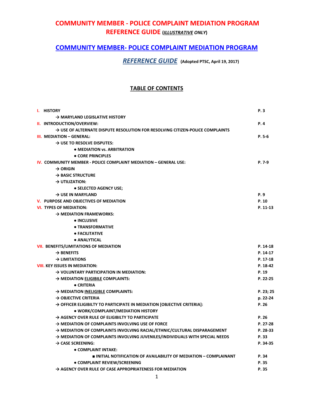 Police Complaint Mediation Program Reference Guide (Illustrative Only )