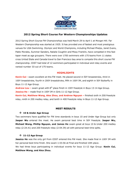 2012 Spring Short Course Far Western Championships Updates