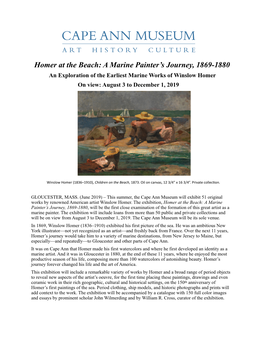 Homer at the Beach: a Marine Painter's Journey, 1869-1880