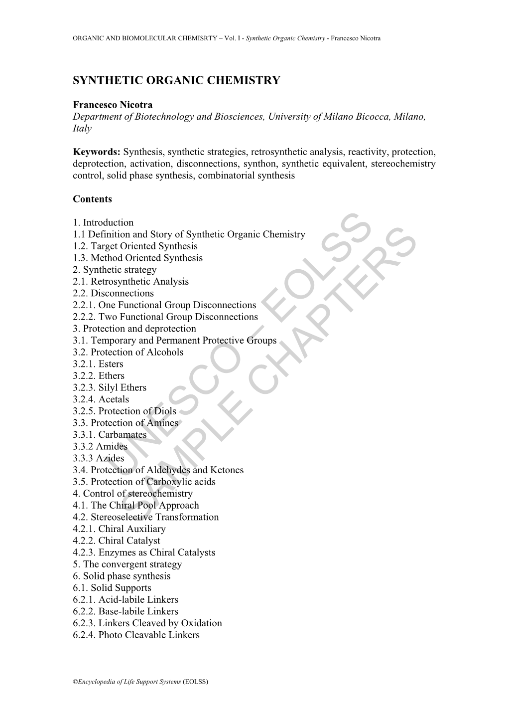 Synthetic Organic Chemistry - Francesco Nicotra