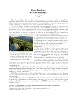 Mount Tamalpais: Biodiversity Paradise by Ann Thomas 2013