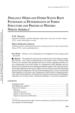 Phellinus Weirii and Other Native Root Pathogens As Determinants of Forest Structure and Process in Western North America1