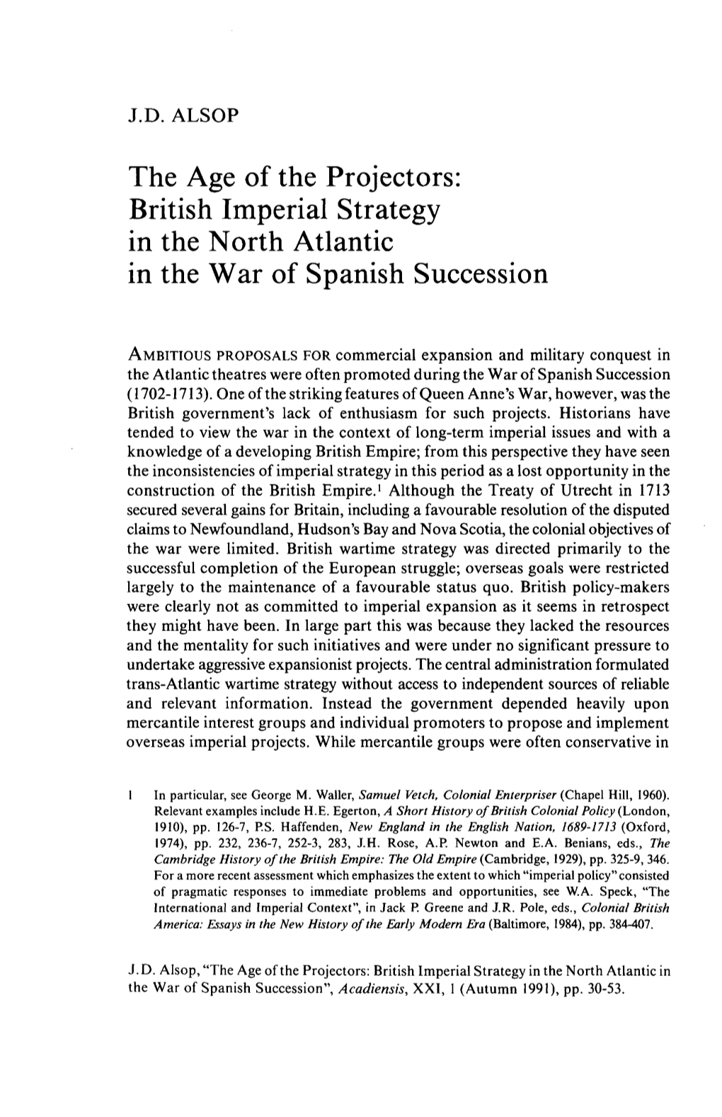 British Imperial Strategy in the North Atlantic in the War of Spanish Succession