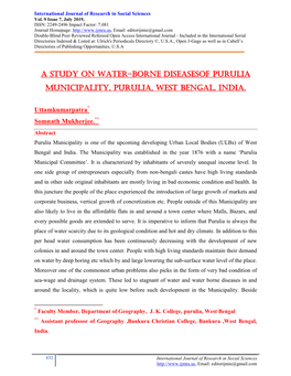 A Study on Water-Borne Diseasesof Purulia Municipality, Purulia, West Bengal, India