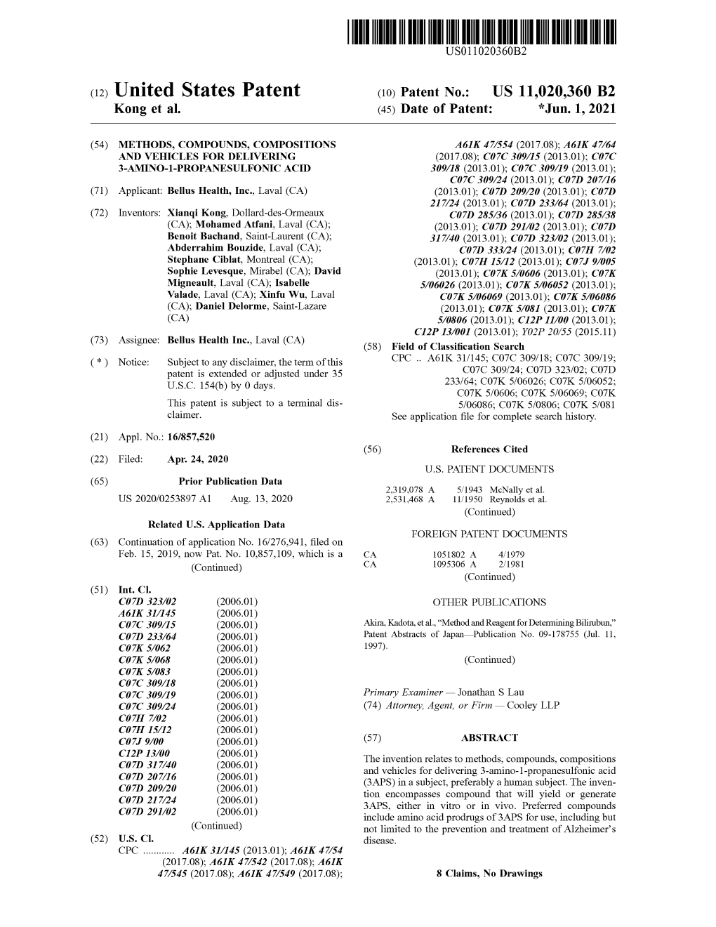 ( 12 ) United States Patent ( 10 ) Patent No .: US 11,020,360 B2 Kong Et Al