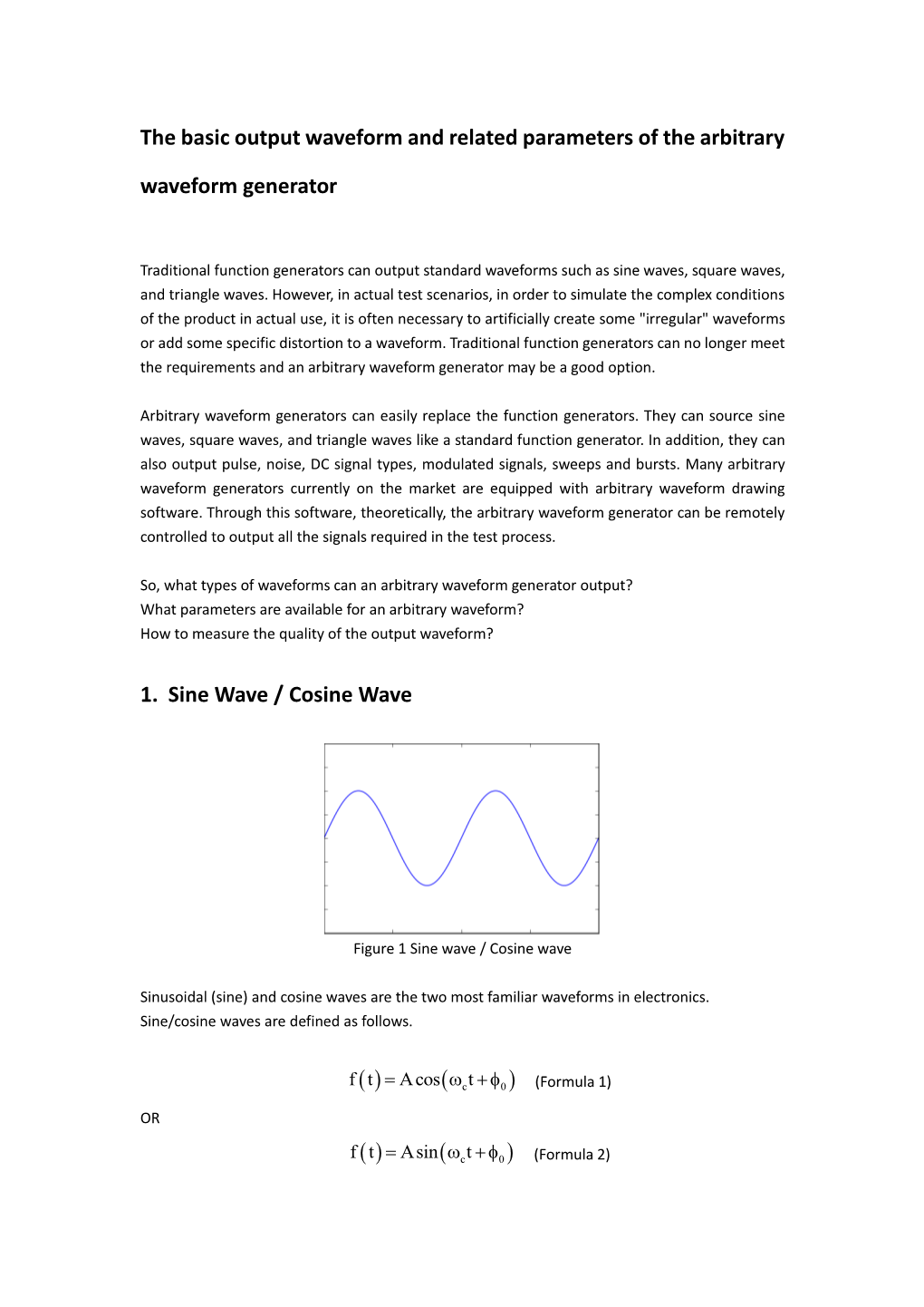 The Basic Output Waveform and Related Parameters of the Arbitrary Waveform Generator