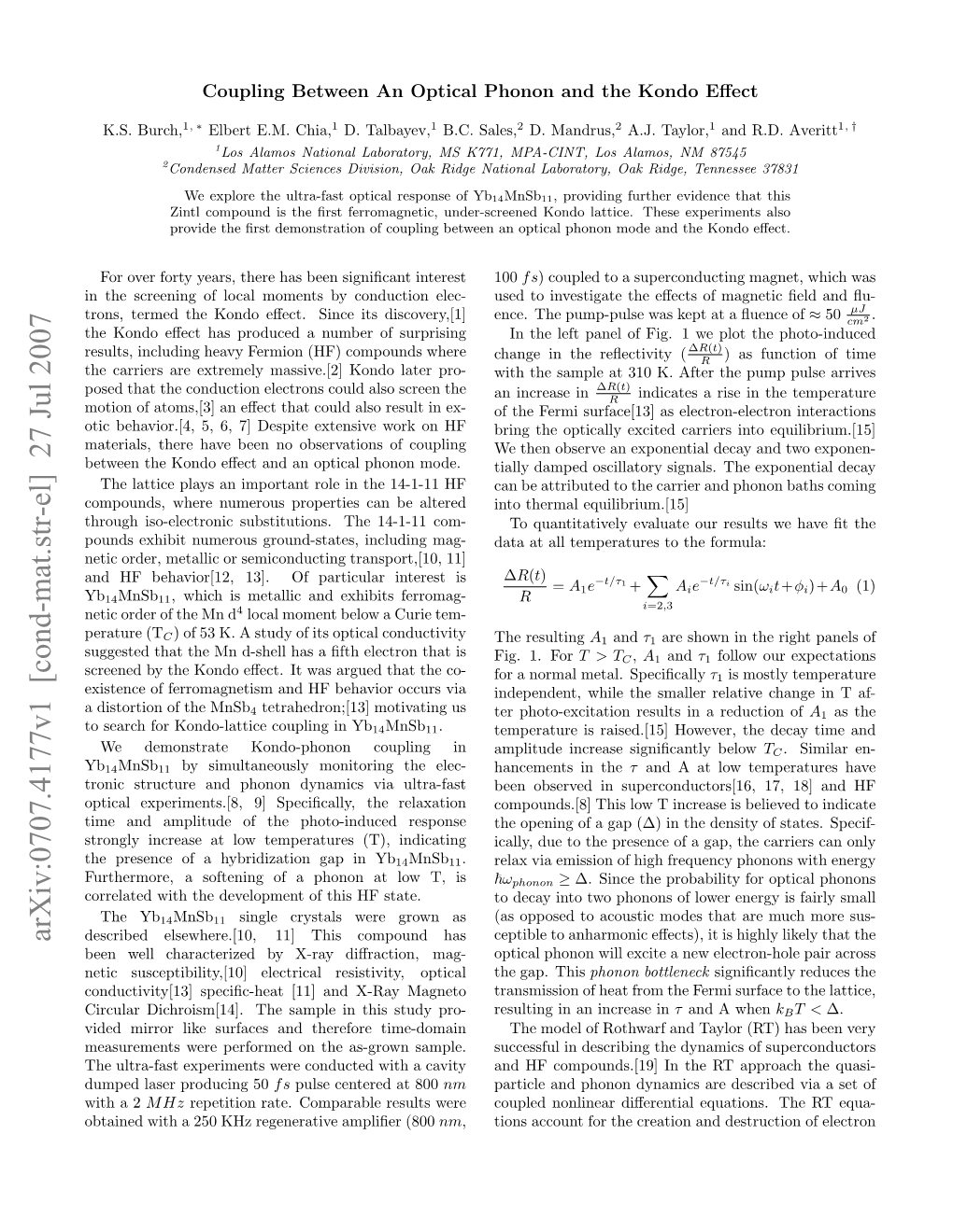 Arxiv:0707.4177V1 [Cond-Mat.Str-El] 27 Jul 2007