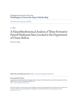 A Paleoethnobotanical Analysis of Three Formative Period Wankarani Sites Located in the Department of Oruro, Bolivia Brieanna Langlie