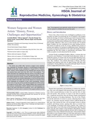 Women Surgeons and Women Artists “History, Power, Challenges and Opportunities”