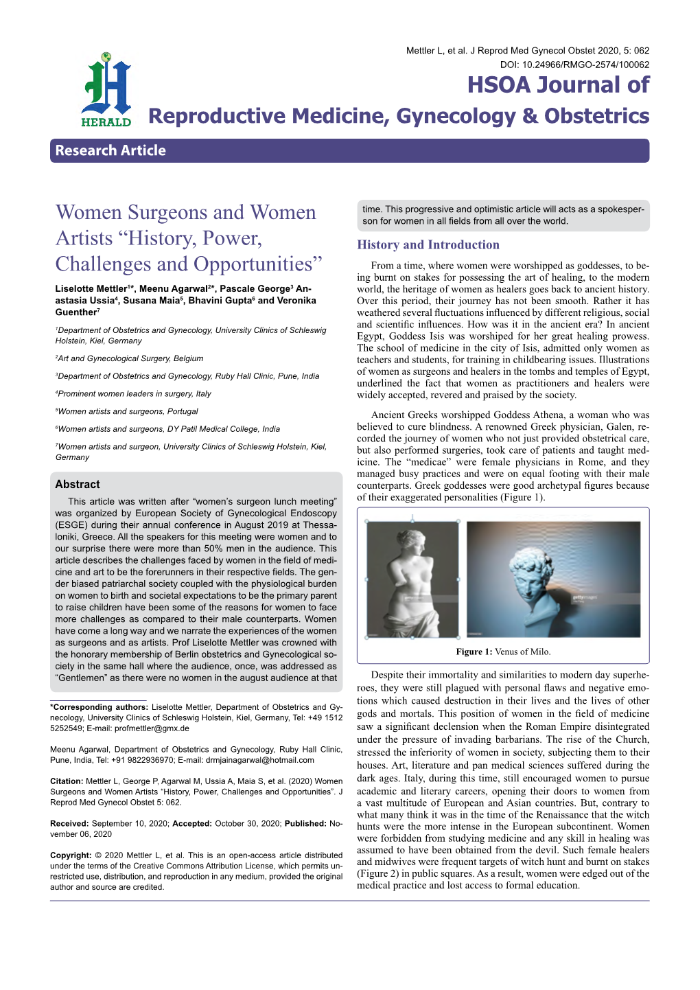 Women Surgeons and Women Artists “History, Power, Challenges and Opportunities”