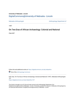 On Two Eras of African Archaeology: Colonial and National