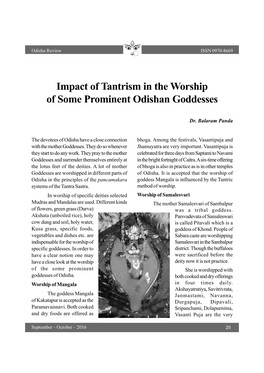 Impact of Tantrism in the Worship of Some Prominent Odishan Goddesses