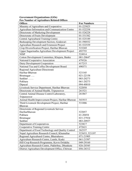 (Gos) Fax Number of Agriculture Related Offices