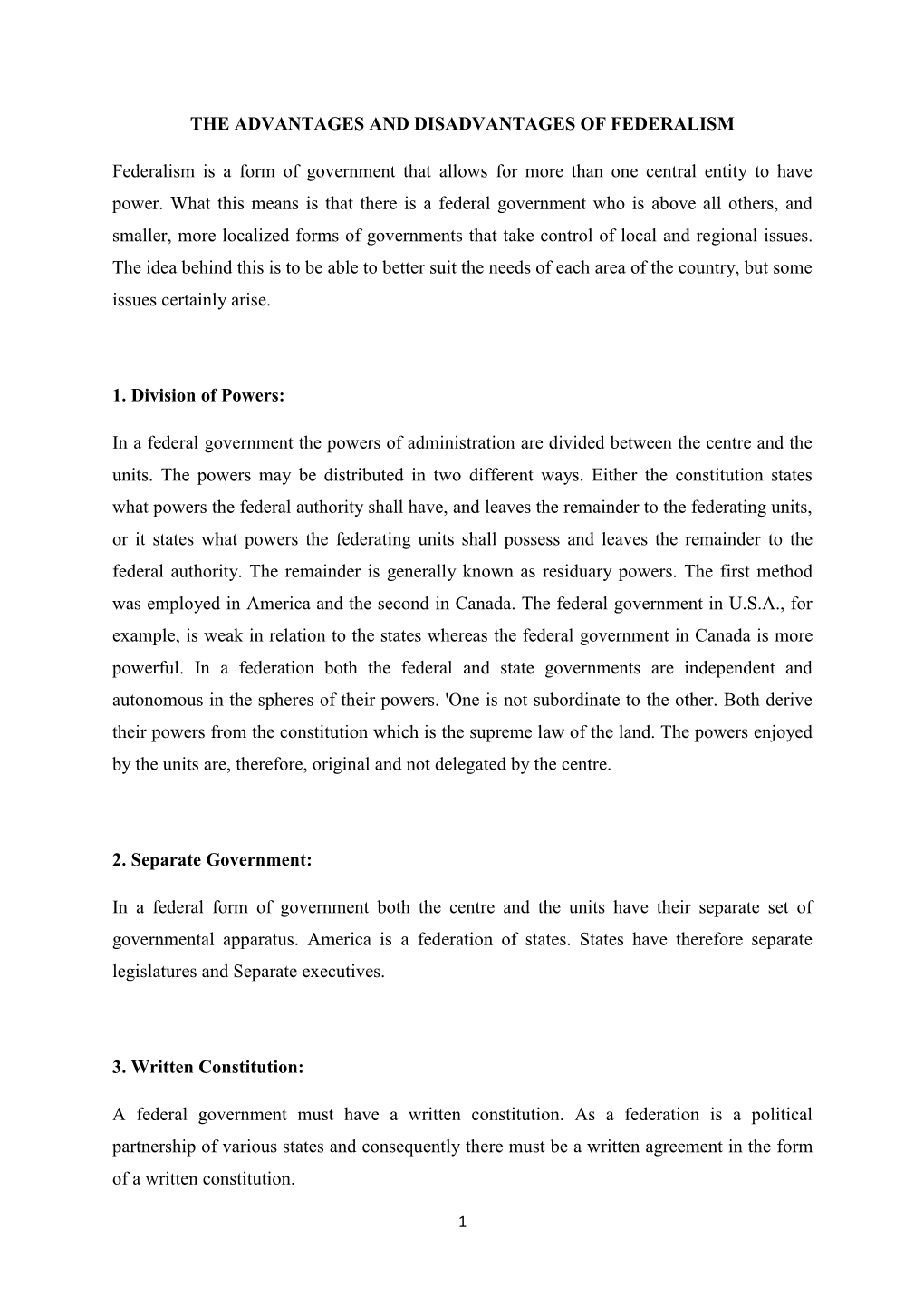 The Advantages and Disadvantages of Federalism