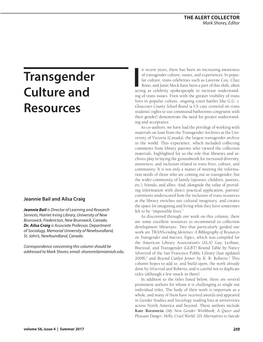 Transgender Culture and Resources