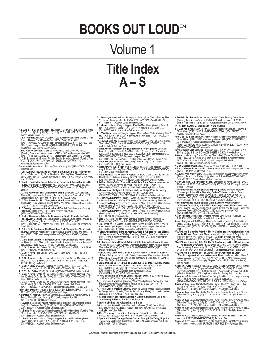 BOOKS out LOUD Volume 1 Title Index