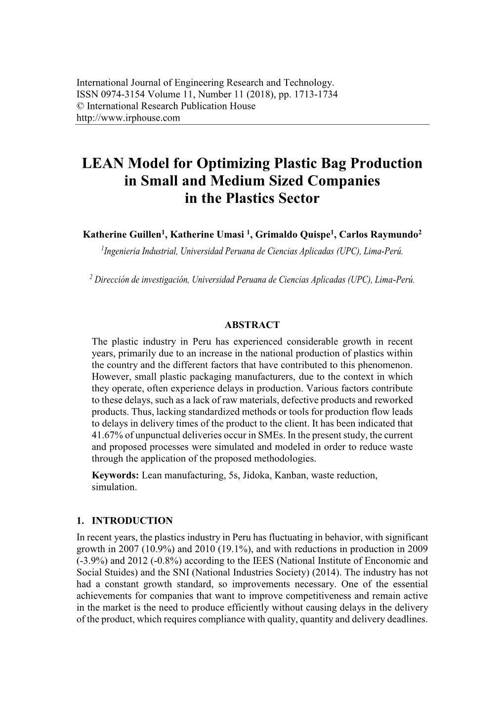 LEAN Model for Optimizing Plastic Bag Production in Small and Medium Sized Companies in the Plastics Sector
