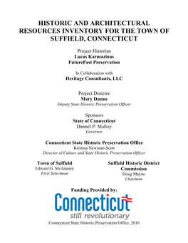 Historic and Architectural Resources Inventory for the Town of Suffield, Connecticut