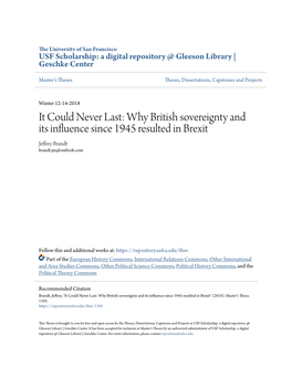 Why British Sovereignty and Its Influence Since 1945 Resulted in Brexit Jeffrey Brandt Brandt.Jm@Outlook.Com