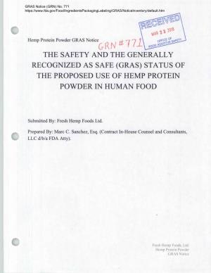 GRAS Notice 771 for Hemp Seed Protein