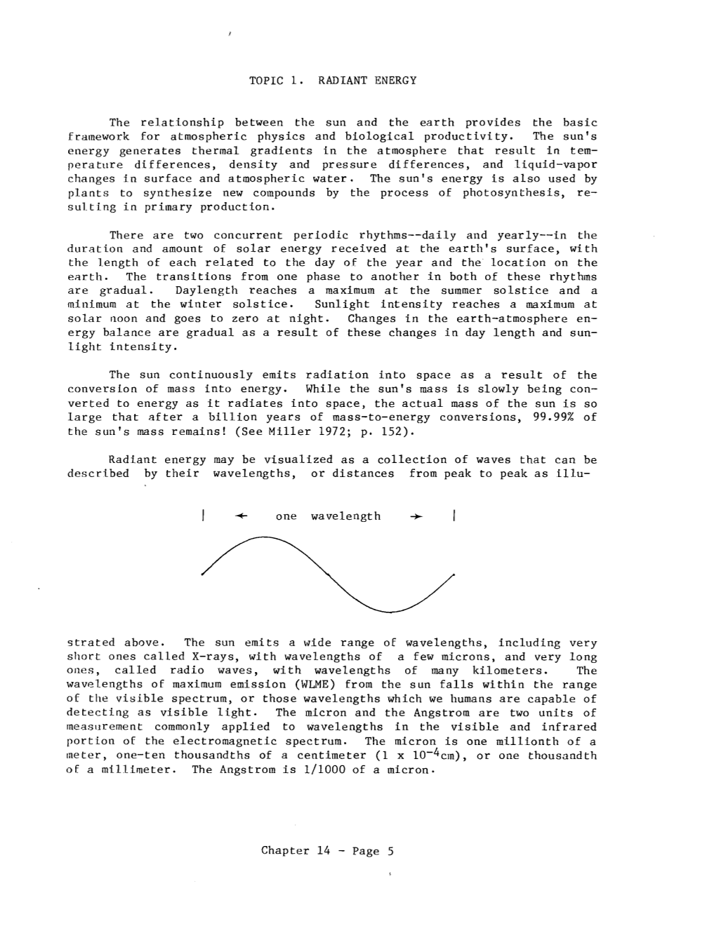 TOPIC 1. RADIANT ENERGY the Relationship Between the Sun And