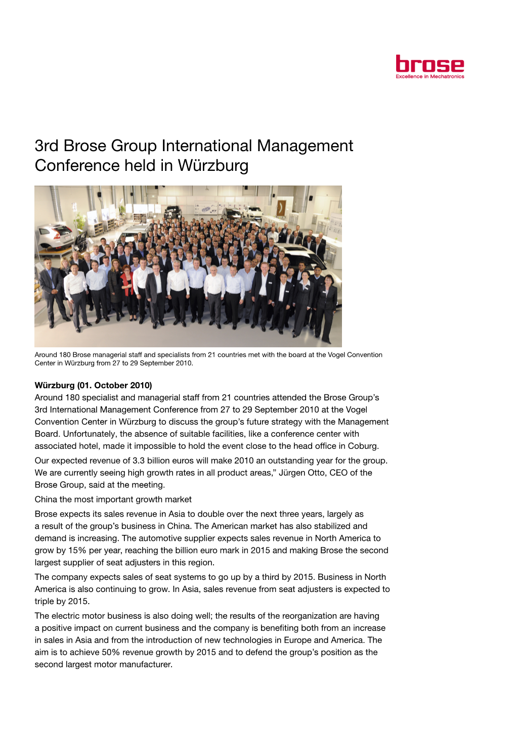 3Rd Brose Group International Management Conference Held in Würzburg