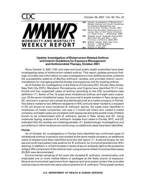 Update: Investigation of Bioterrorism-Related Anthrax and Interim Guidelines for Exposure Management and Antimicrobial Therapy, October 2001