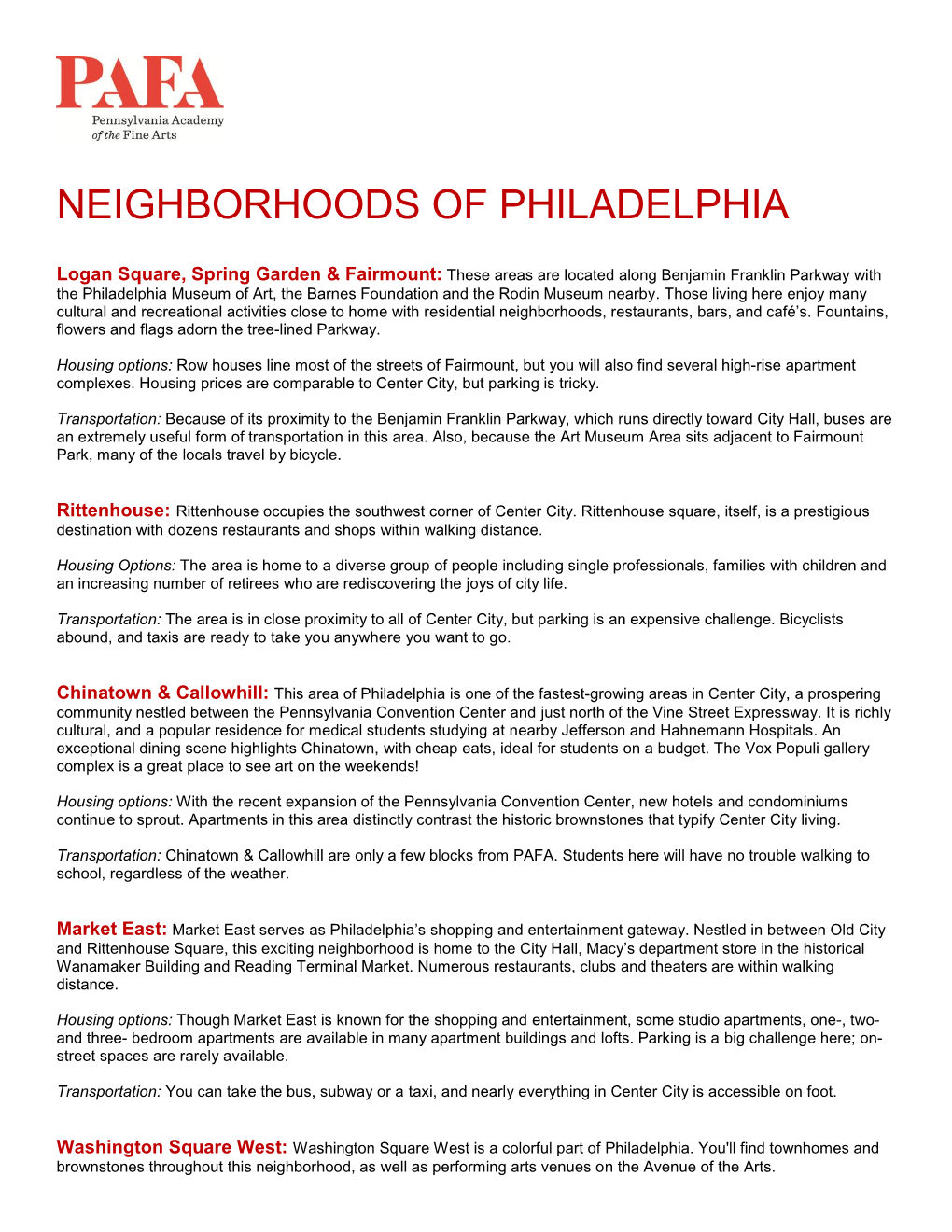 Neighborhoods in Philadelphia