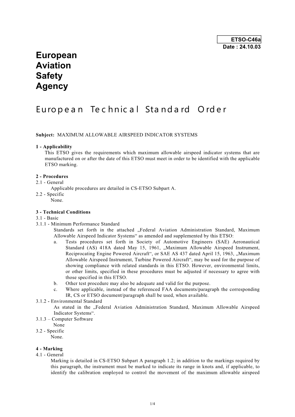 ETSO-C46a Date : 24.10.03 European Aviation Safety Agency