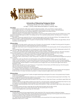University of Wyoming Postgame Notes Following a 40-34, 3 OT Win Vs